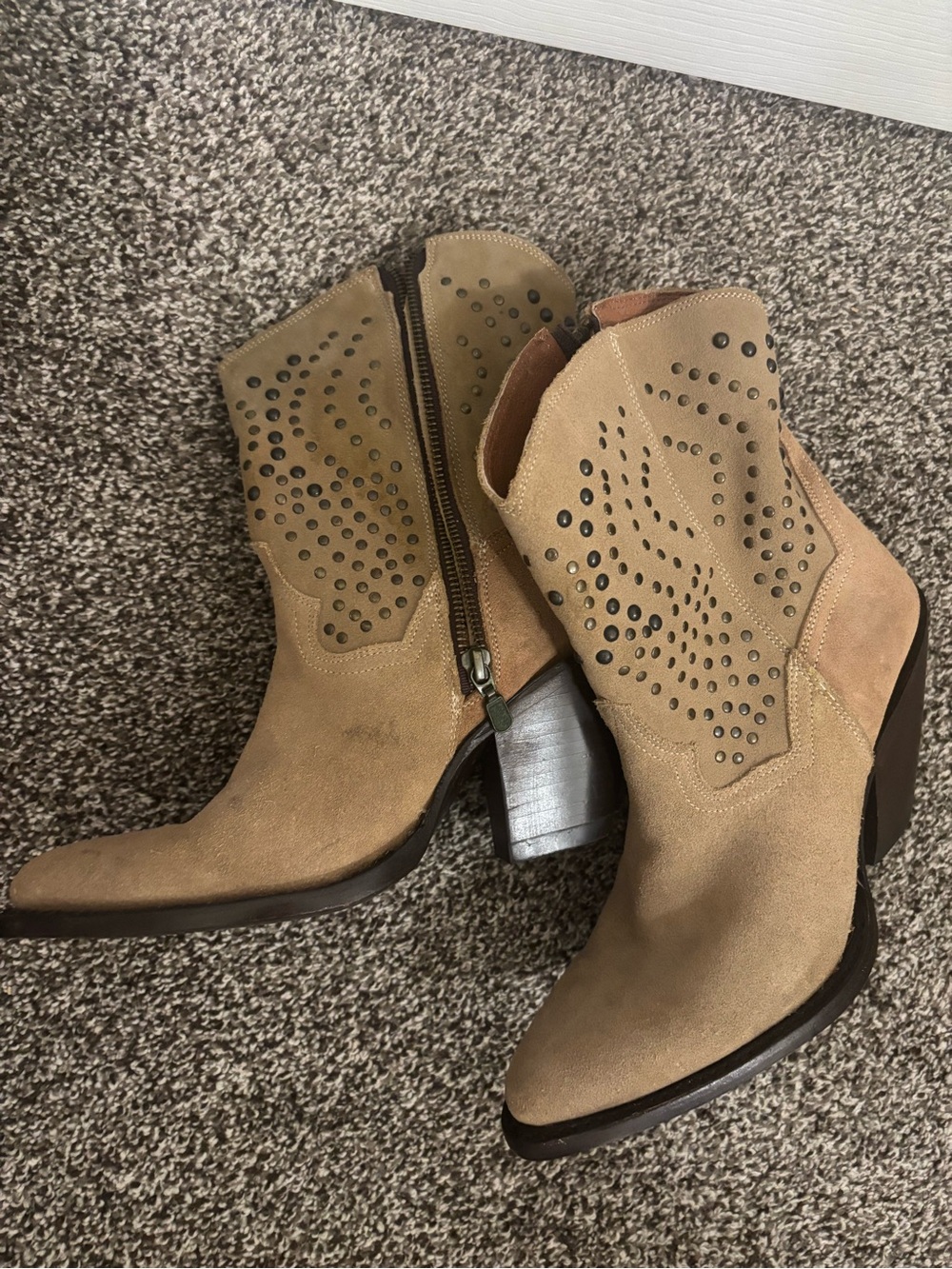 Women's Tan Suede Ankle Boots with Stud Detail 8.5